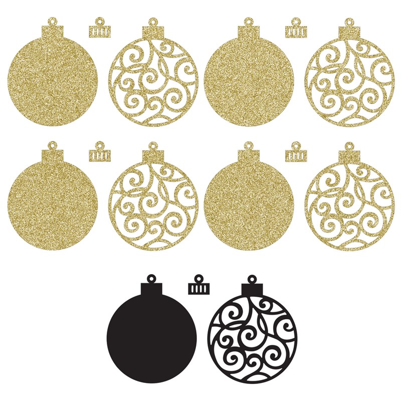 Gold Glitter Paper Flourish Ornaments