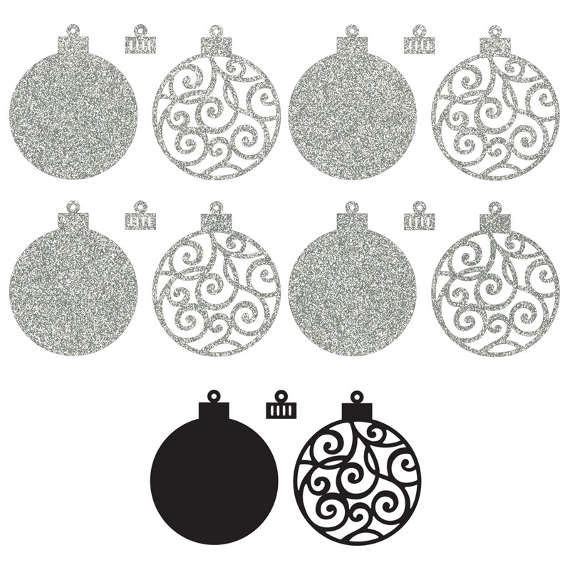 Silver Glitter Paper Flourish Ornaments
