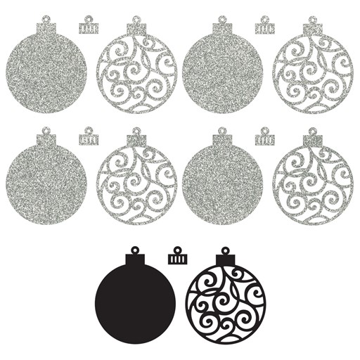 Silver Glitter Paper Flourish Ornaments (CC102331)